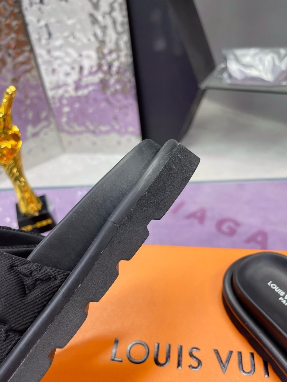 Louis Vuitton Black Monogram Padded Slide Sandals - Picture 8 of 8